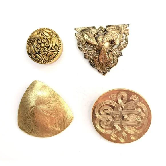 Gold Tone Dress Clips Lot and Button Cover Vintage Fashion Decor Ct567 - Picture 2 of 4